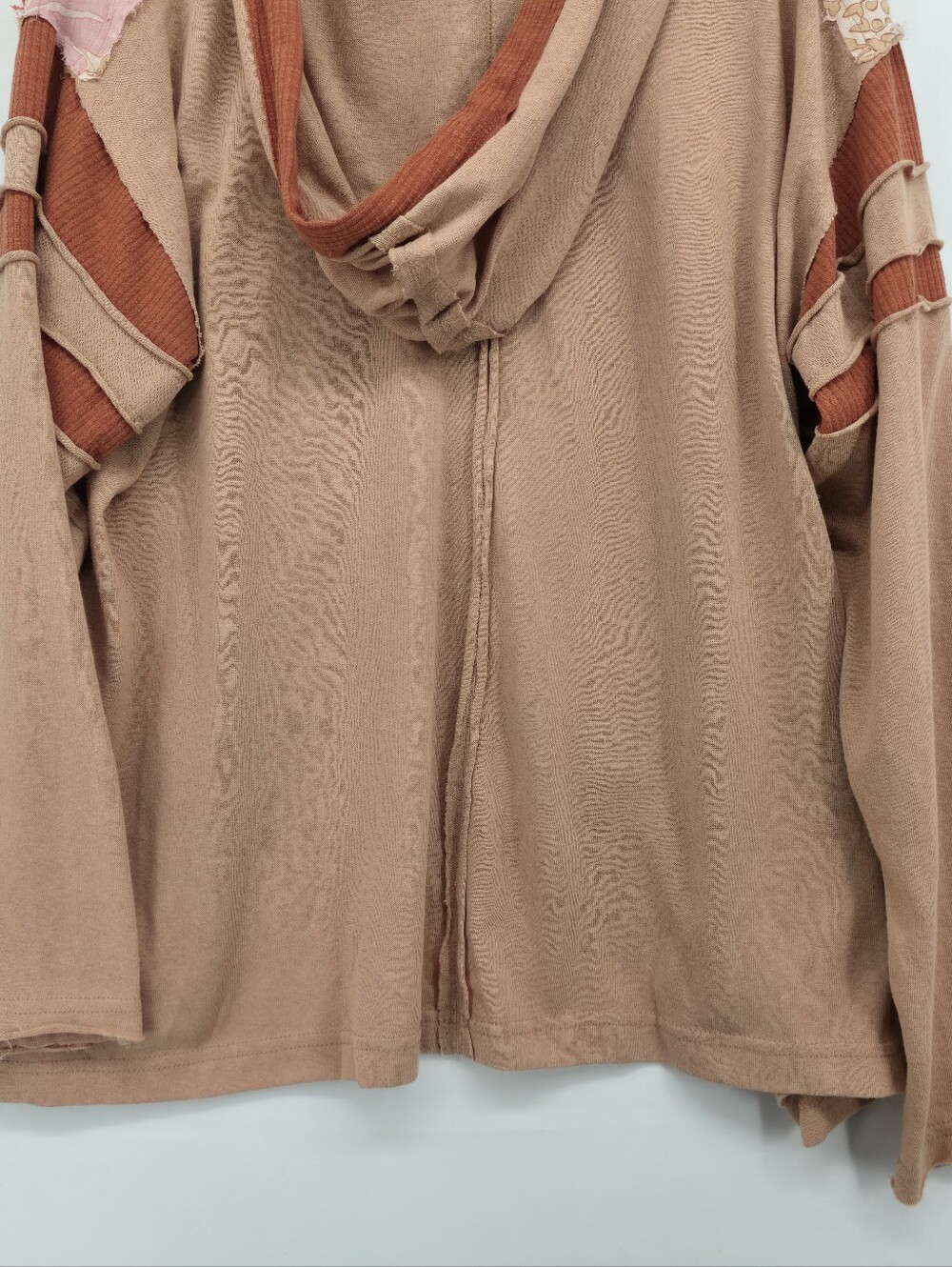 POL Oversized Boho Hoodie Sweatshirt Floral Patchwork Applique Knit Top Large - Picture 13 of 15
